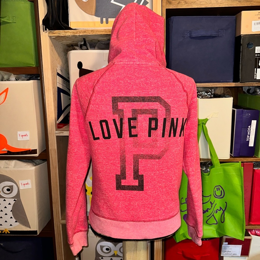 ♥️❤️VINTAGE VICTORIA SECRET FULL ZIP HOODIE-washed red - Picture 9 of 12